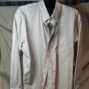 Lands End Shirt Men's 18.5/35 No Iron Pinpoint Oxford Button Down Plaid Prep